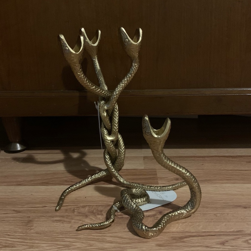 Set of Two Gold Metal Snake Candle Holders. NWT.